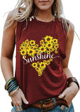 Femmes Sunshine Tournesol Coeur Débardeur Chemise Graphique pour Femme