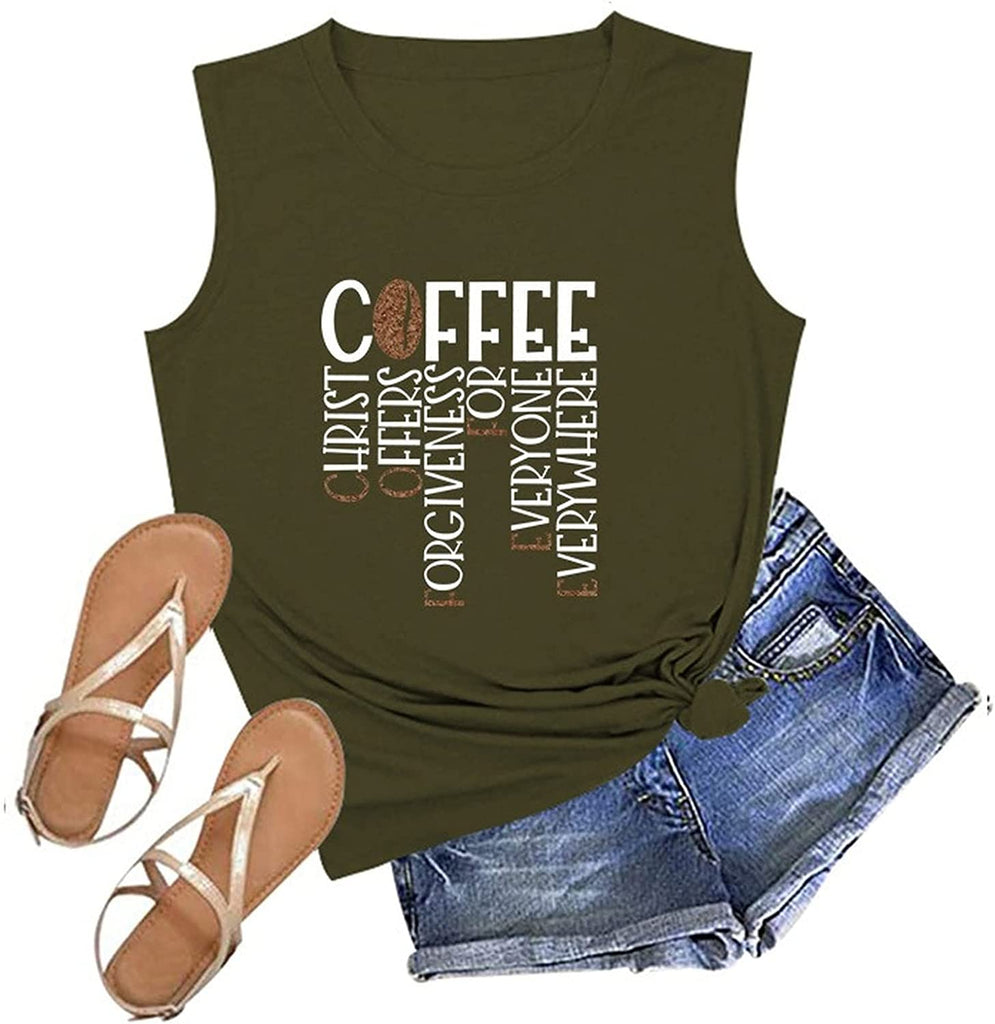 Women Coffee Religious Tank Tops Christ Offers Forgiveness for Everyone Everywhere Shirt