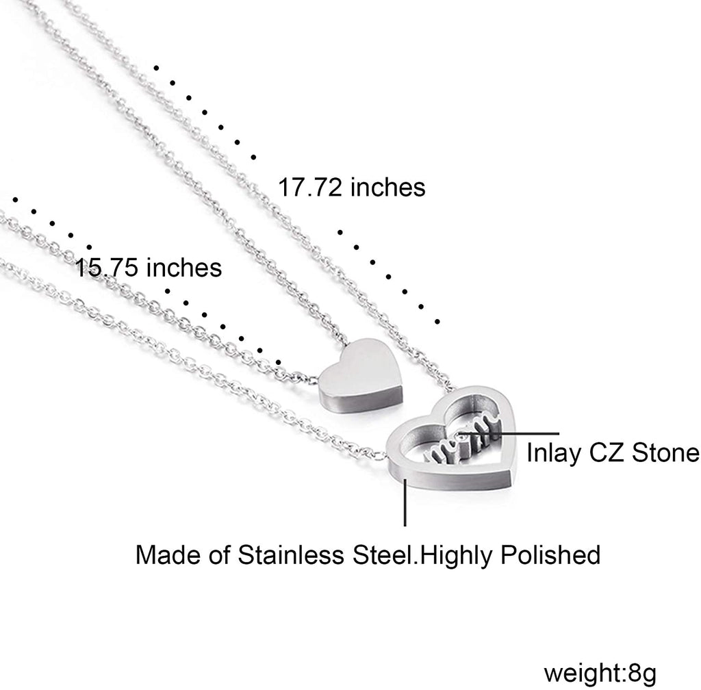 Collier avec pendentif en forme de cœur d'amour pour femme, en acier inoxydable plaqué or, incrustation de zircone cubique 5A, collier de maman personnalisé avec nom d'enfant