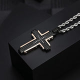 Collier avec pendentif croix en acier inoxydable pour hommes, noir, or Rose, pour la prière du seigneur, chaîne lourde