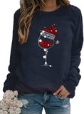 Sweat-shirt à manches longues pour femmes, verres à vin avec chapeau de père noël pour noël