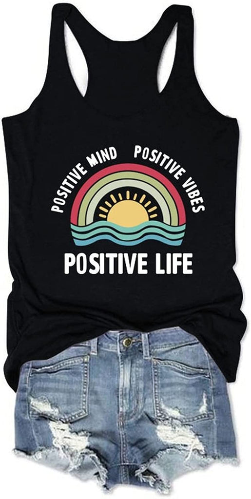 Women Positive Mind Positive Vibes Positive Life Rainbow Tank Tops
