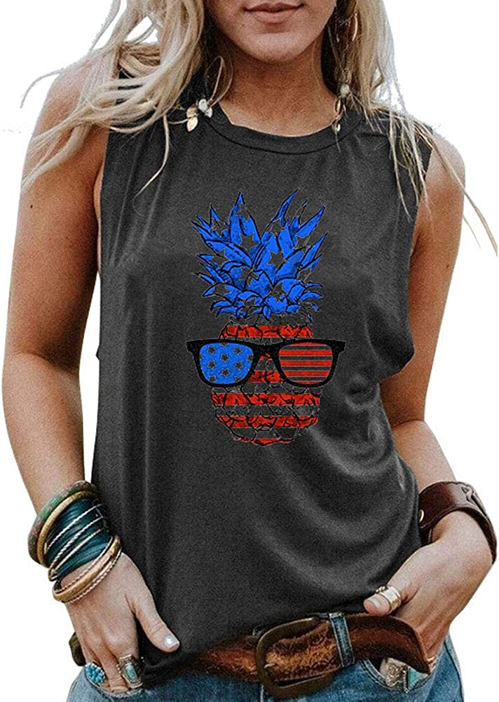 Débardeur ananas américain pour femmes, chemise patriotique du 4 juillet