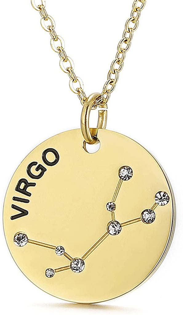 Collier pendentif Constellation plaqué or, horoscope, signe du zodiaque, breloques, pièces de monnaie réglables