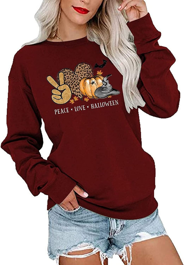 Women Peace Love Halloween Shirt Halloween Party Sweatshirt