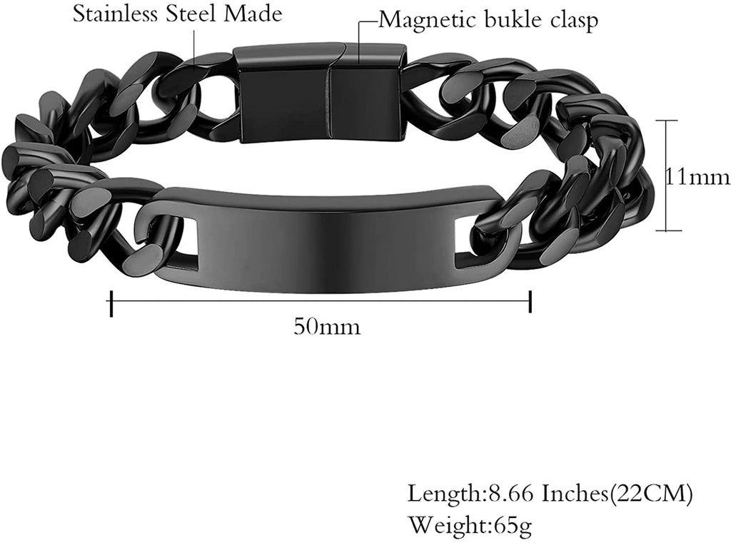 Personnalisez le bracelet de barre de nom d'identité gravé pour hommes en acier inoxydable, chaîne à maillons cubains, bracelets personnalisés avec fermoir à boucle magnétique