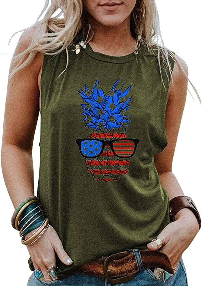 Débardeur ananas américain pour femmes, chemise patriotique du 4 juillet