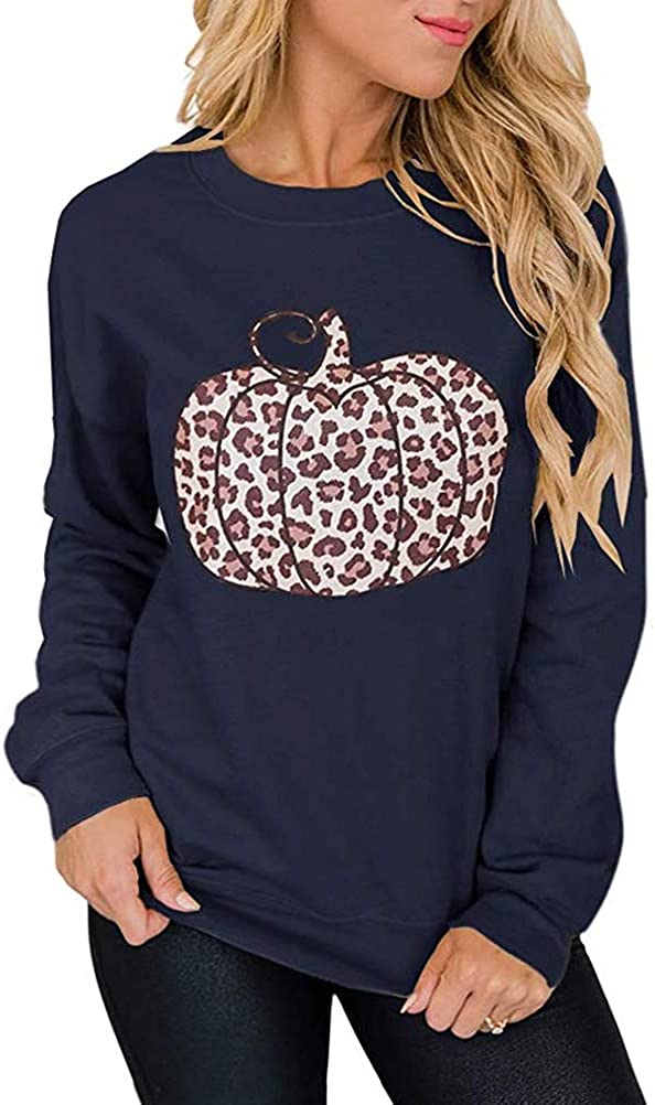Sweat-shirt citrouille léopard à manches longues pour femmes, chemise citrouille d'halloween