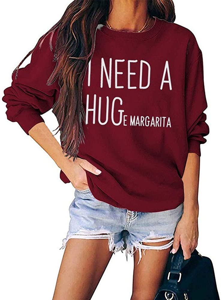 Aux femmes? Sweat-shirt à manches longues et col ras du cou pour femme, haut décontracté et ample avec image de Margarita