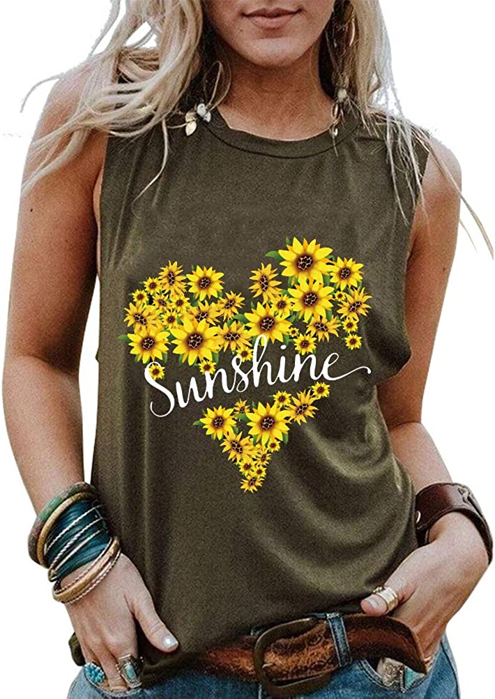 Femmes Sunshine Tournesol Coeur Débardeur Chemise Graphique pour Femme