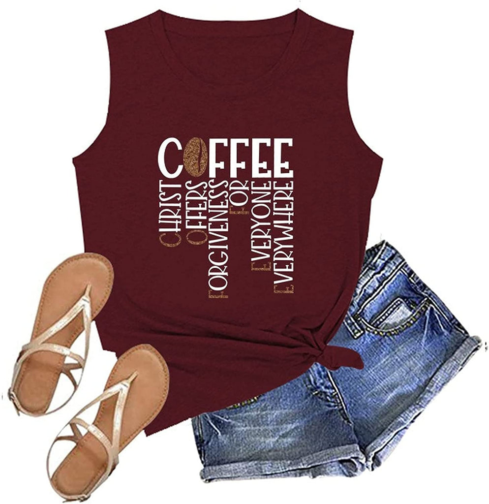 Women Coffee Religious Tank Tops Christ Offers Forgiveness for Everyone Everywhere Shirt