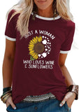 Wine Sunflower T-Shirt Just A Woman Who Loves Wine and Sunflowers Tees