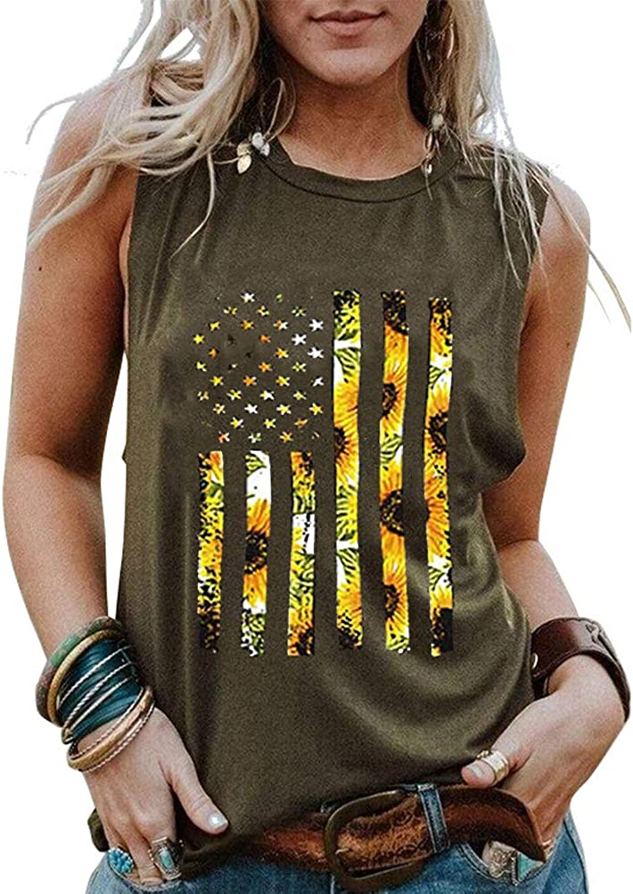 Débardeur patriotique pour femmes, tournesols, drapeau américain américain, 4 juillet, débardeur pour femmes