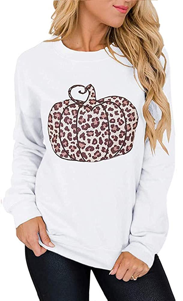Sweat-shirt citrouille léopard à manches longues pour femmes, chemise citrouille d'halloween