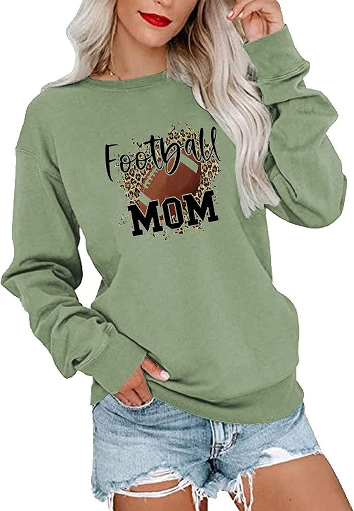 Women Football Mom Sweatshirt Leopard Print Long Sleeve Shirt