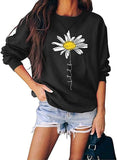 Women Daisy Graphic Sweatshirt Casual Loose Long Sleeve Fashion Tops