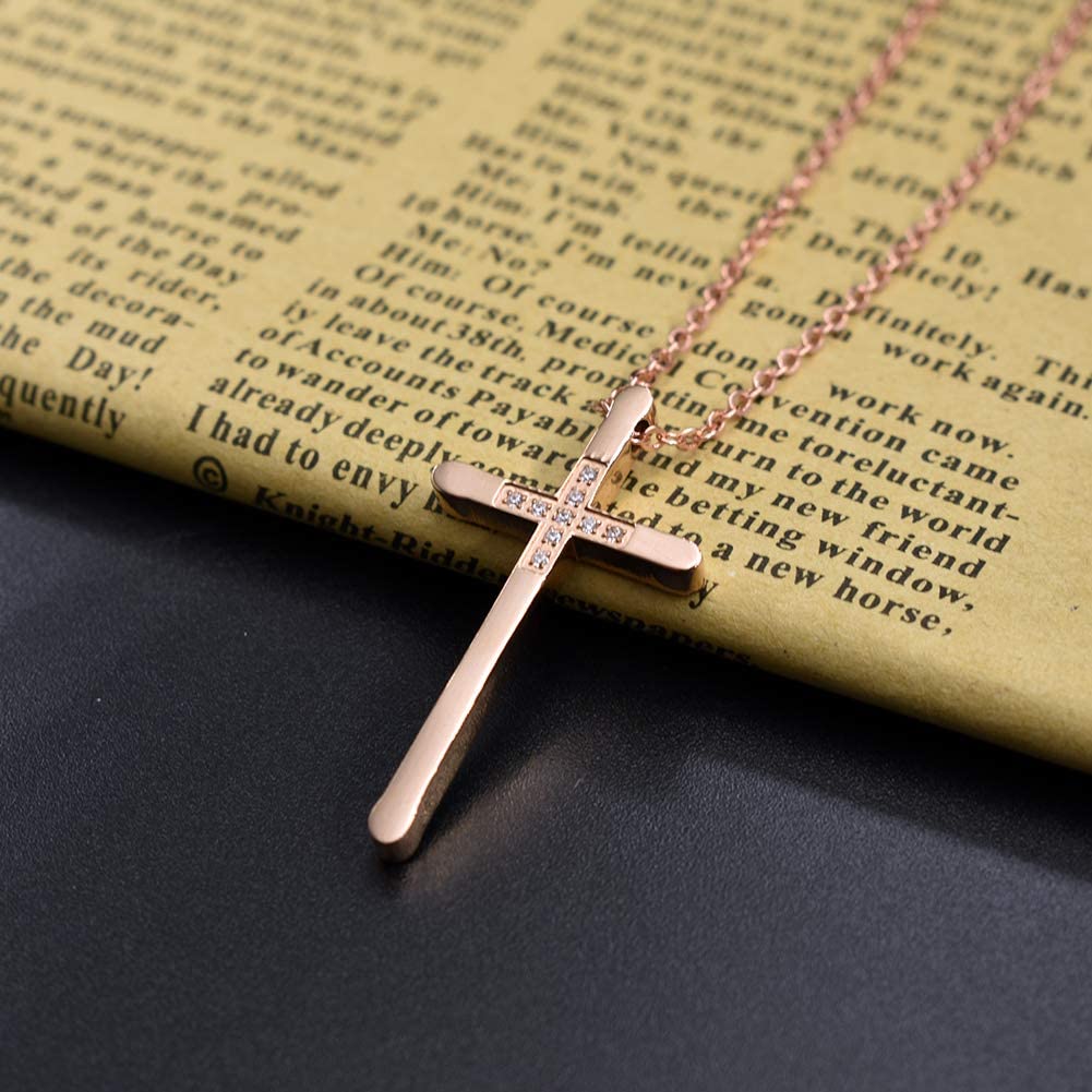 Womens Cross Necklace 18K Rose Gold Silver Filled, Long Large Skinny Cross Necklaces Simple, Ideas for Her Mom Daughter Sister Wife