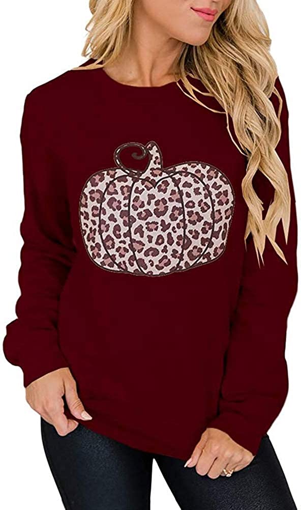 Sweat-shirt citrouille léopard à manches longues pour femmes, chemise citrouille d'halloween