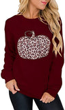 Sweat-shirt citrouille léopard à manches longues pour femmes, chemise citrouille d'halloween
