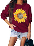 Sweat-shirt léopard tournesol à manches longues pour femmes, chemise léopard florale