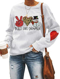 Women Long Sleeve Peace Love Snowman Sweatshirt Christmas Shirt