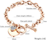 Womens Stainless Steel Link Chains Heart Charms Bracelets for Teen Age Girl Toggle Clasp Closure