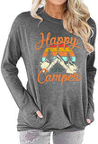 Women Happy Camper Long Sleeve Blouse with Pockets