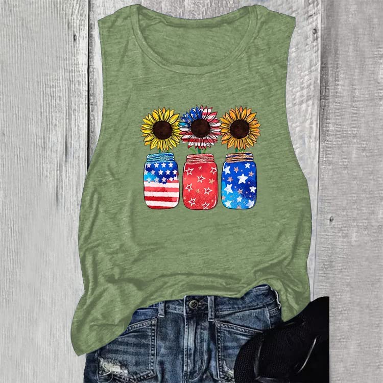 Débardeur patriotique pour femmes, pot de tournesols, chemise