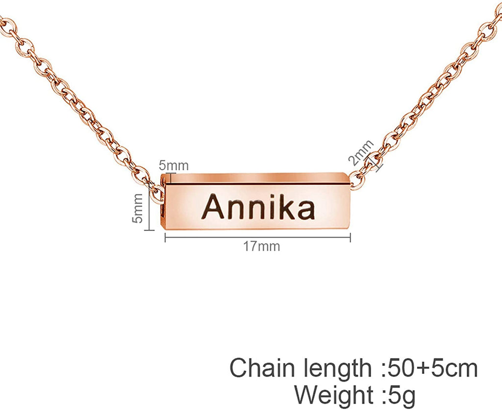 Colliers de barre de nom personnalisés pour filles, collier en tube carré en acier inoxydable, pendentif 4 côtés, lettres personnalisées pour femmes, petite amie, maman