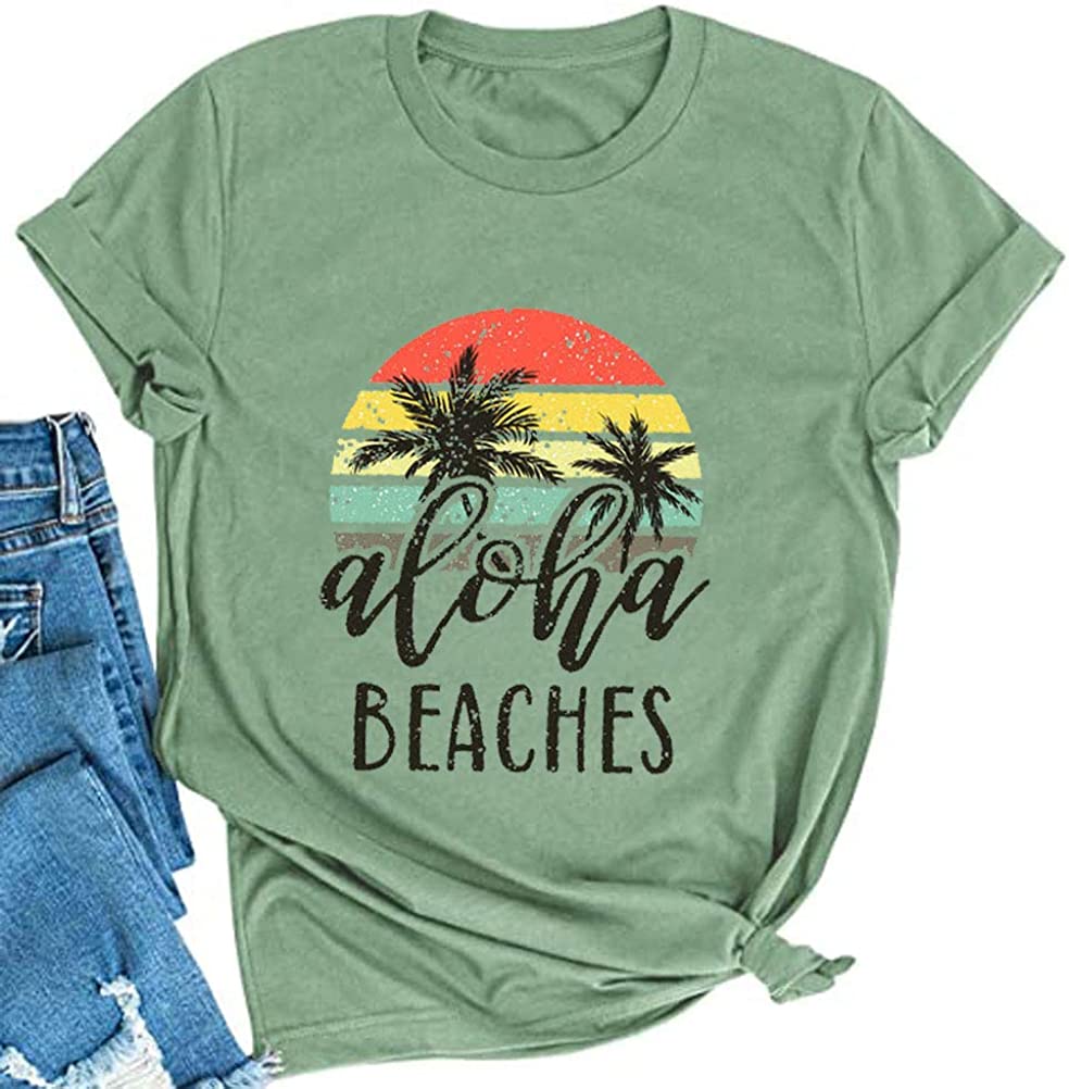 Women's Aloha Beaches T-Shirt Summer Graphic Shirt