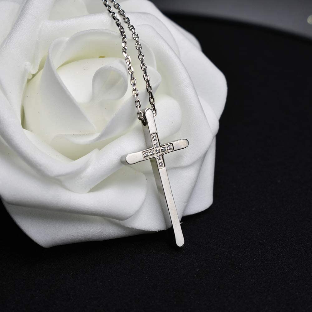 Womens Cross Necklace 18K Rose Gold Silver Filled, Long Large Skinny Cross Necklaces Simple, Ideas for Her Mom Daughter Sister Wife