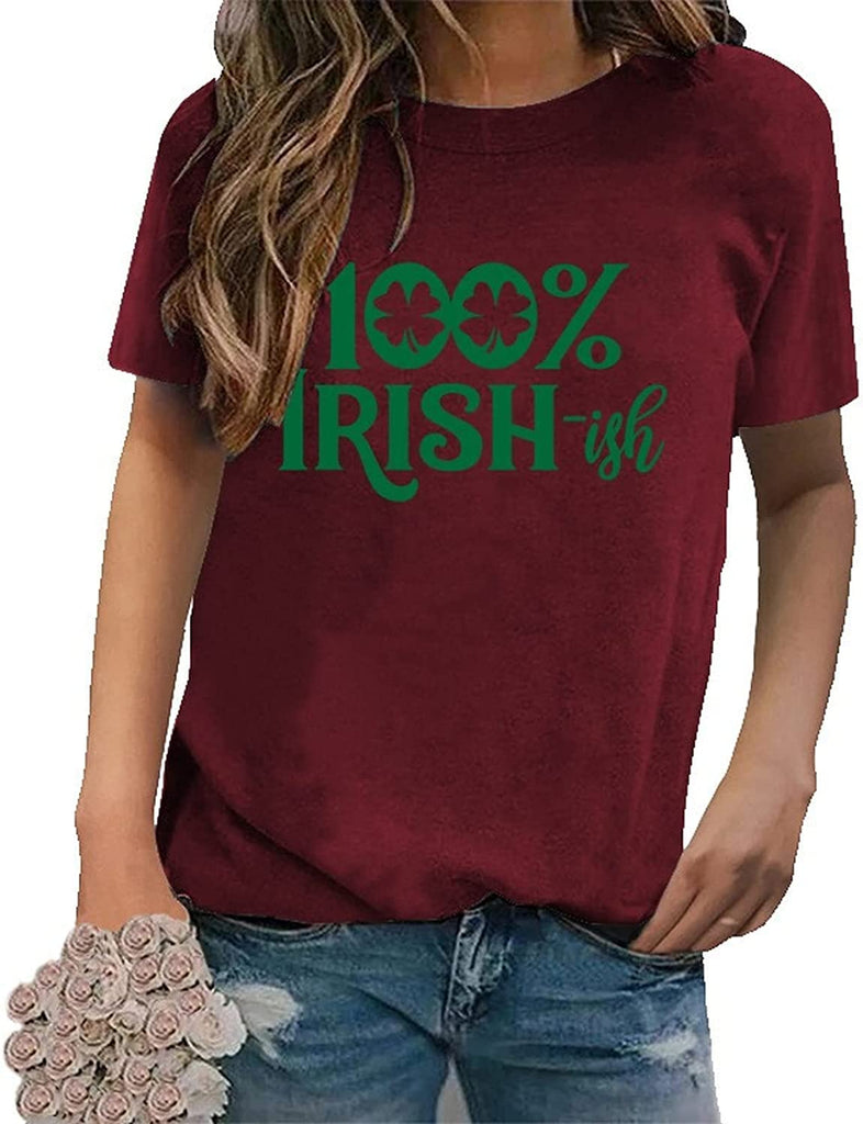 St Patrick Day Tees Women 100% Irish-ish Shamrock T-Shirt