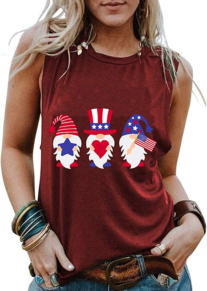 Femmes drapeau américain Gnomes amour coeur débardeur patriotique Gnomes chemise