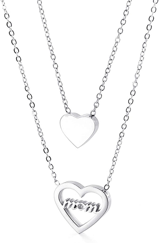Collier avec pendentif en forme de cœur d'amour pour femme, en acier inoxydable plaqué or, incrustation de zircone cubique 5A, collier de maman personnalisé avec nom d'enfant