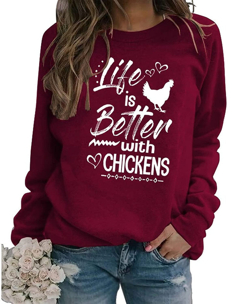 Sweat-shirt pour femmes, amoureux du poulet, la vie est meilleure avec des poulets