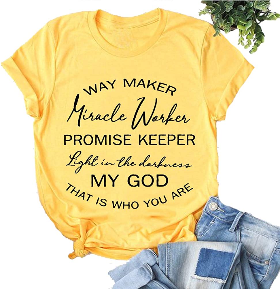 FZLYE Womens Way Maker Miracle Worker Promise Keeper Light in The Darkness My God T-Shirt Tank Graphic Tees Tops