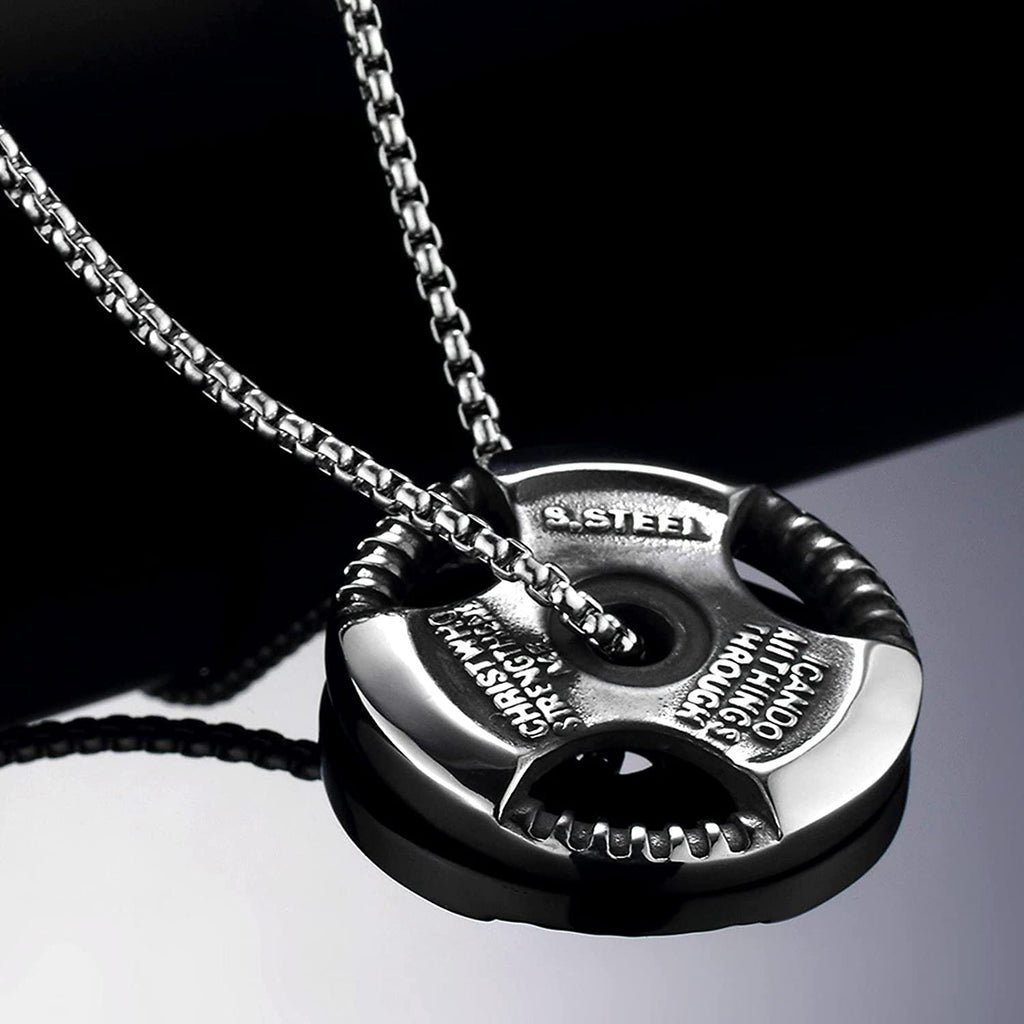 Men's Fitness Jewelry Dumbbell Charm Sport Barbell Pendant Biker Box Chain Necklace Stainless Steel Necklace