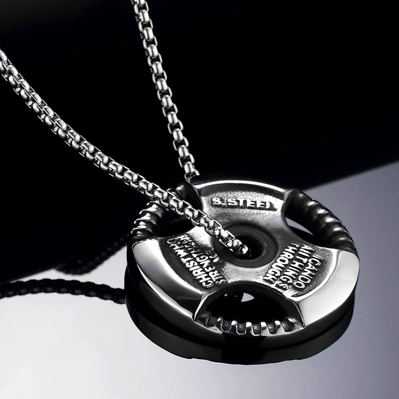 Men's Fitness Jewelry Dumbbell Charm Sport Barbell Pendant Biker Box Chain Necklace Stainless Steel Necklace