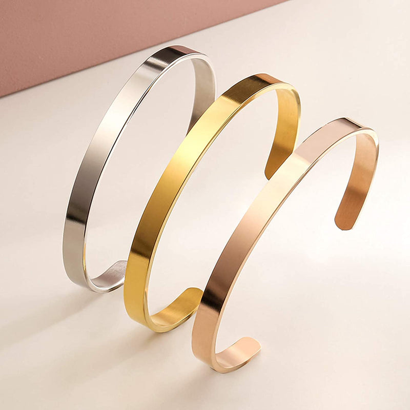 Bracelets à manchette ouverte pour femmes, bijoux de bras d'amitié en acier inoxydable, gravure personnalisée du nom et de la Date pour maman et fille, 6mm
