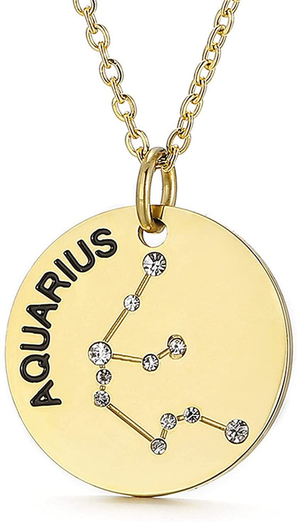 Collier pendentif Constellation plaqué or, horoscope, signe du zodiaque, breloques, pièces de monnaie réglables