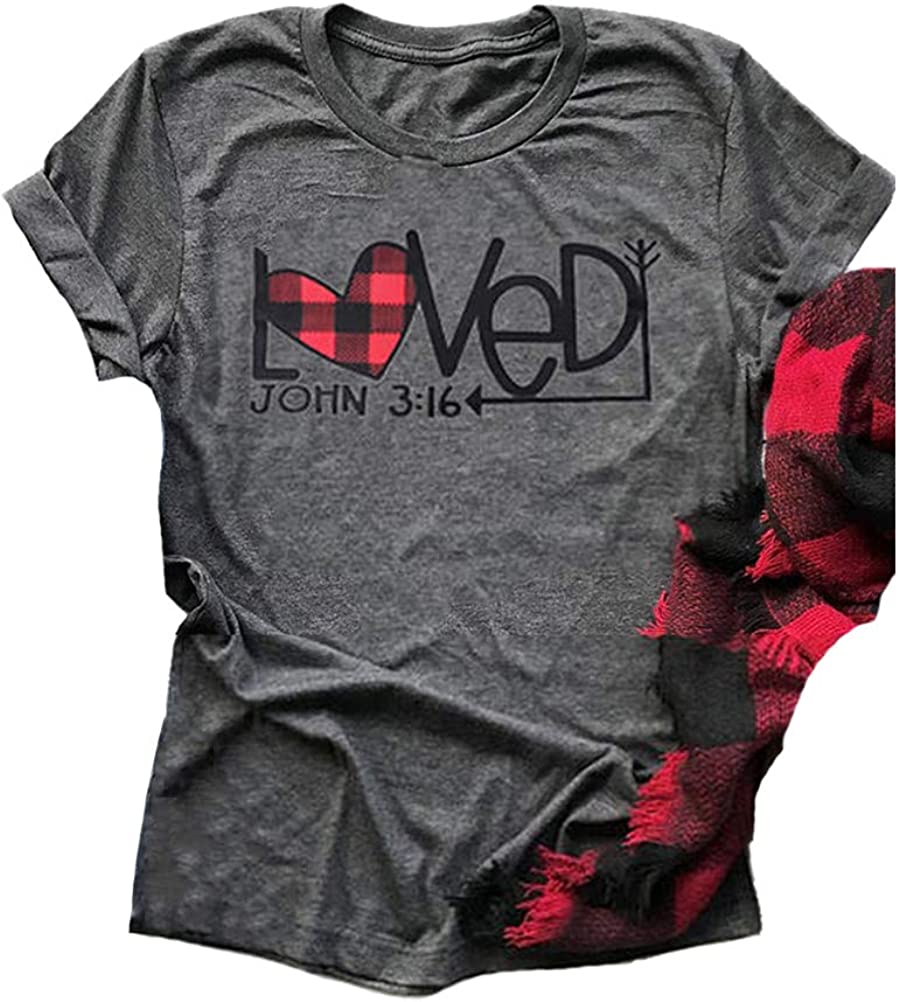 Women Buffalo Plaid & Leopard Heart T-Shirt (L, 2-Grey)