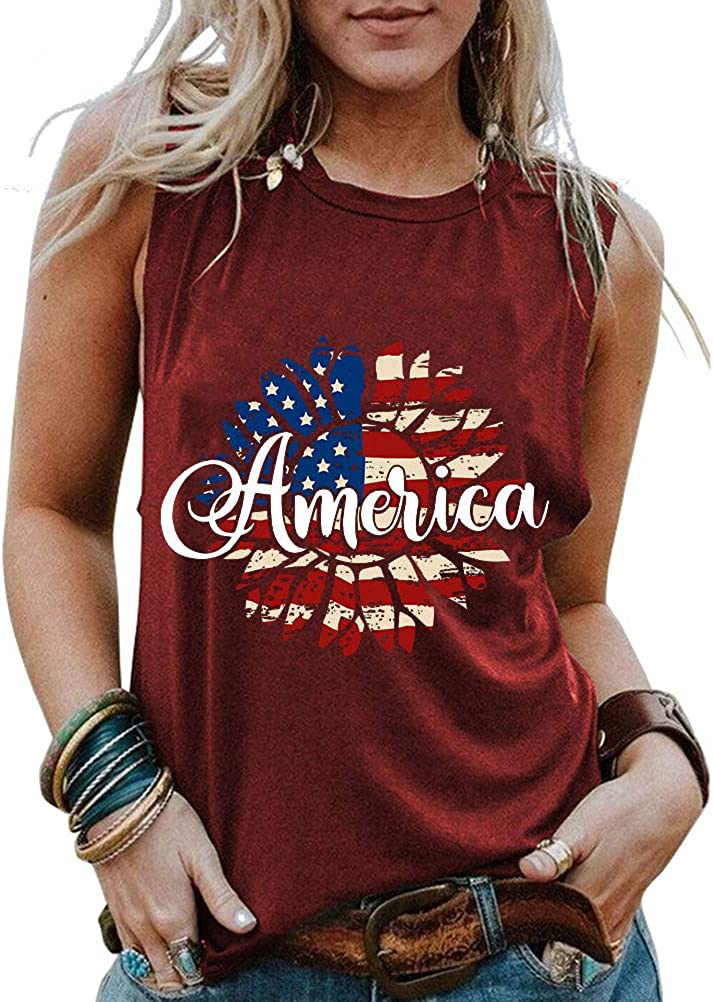 Débardeur patriotique pour femmes, drapeau américain, tournesols, chemise du 4 juillet