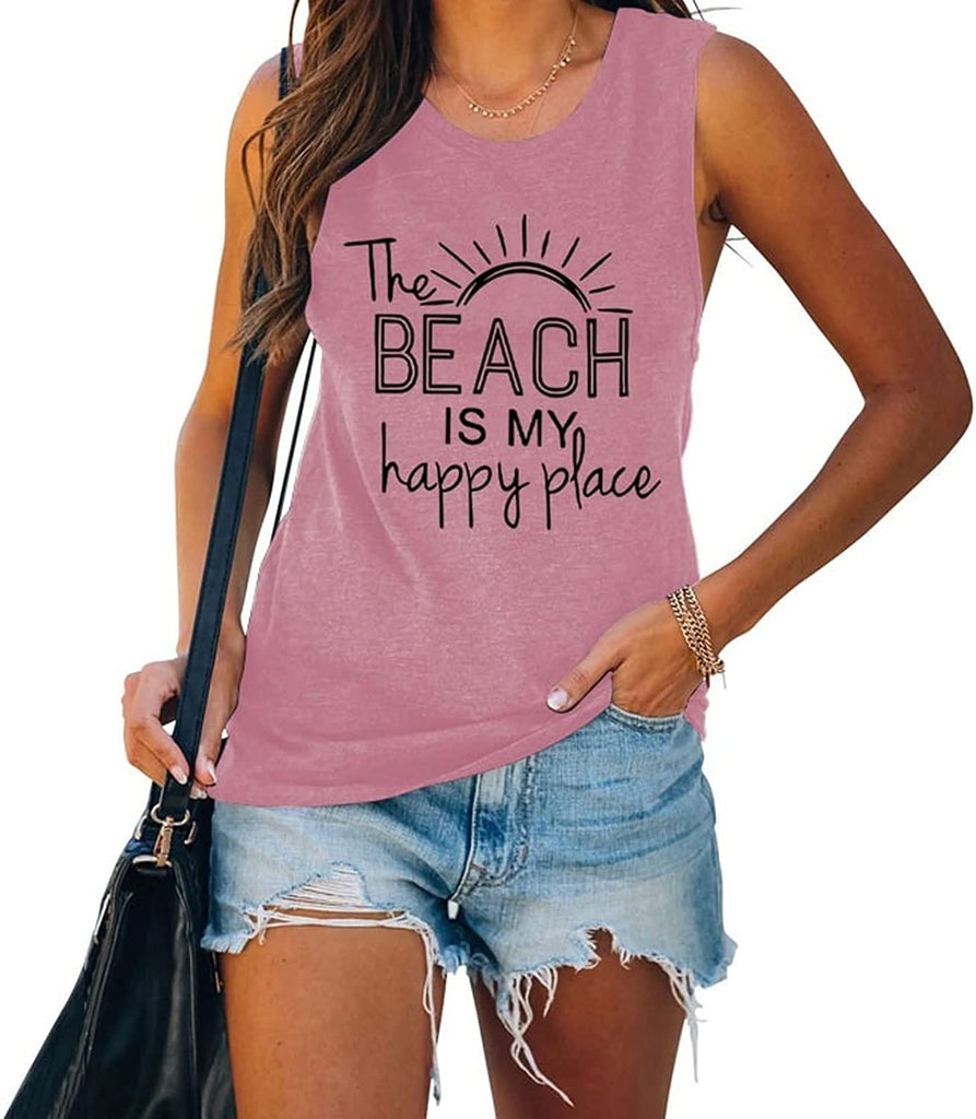 The Beach is My Happy Place Chemise sans manches pour femme Débardeur de plage d'été