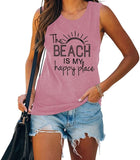 The Beach is My Happy Place Chemise sans manches pour femme Débardeur de plage d'été