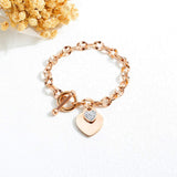 Womens Stainless Steel Link Chains Heart Charms Bracelets for Teen Age Girl Toggle Clasp Closure