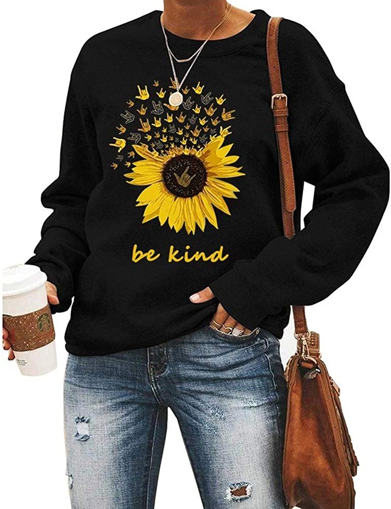 Women Sunflower Be Kind Printed Crew Neck Sweatshirt Women's Clothing