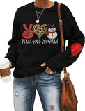 Women Long Sleeve Peace Love Snowman Sweatshirt Christmas Shirt