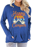Women Happy Camper Long Sleeve Blouse with Pockets