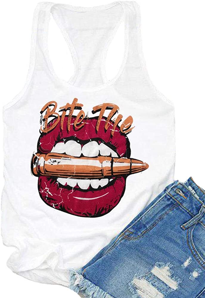 Women Bite The Bullet Muscle Tank Top Lips T-Shirt