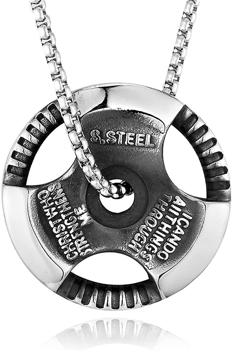 Men's Fitness Jewelry Dumbbell Charm Sport Barbell Pendant Biker Box Chain Necklace Stainless Steel Necklace